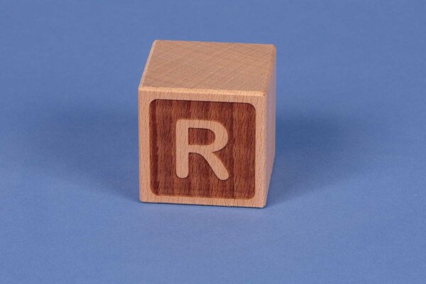 Houten naam blokken R negatief | letterkubus A-Z negatief | naam blokken A-Z beukenhout 4,5 cm | Kubus met lasermarkering | Houten kubussen | tischlerschuppen.de